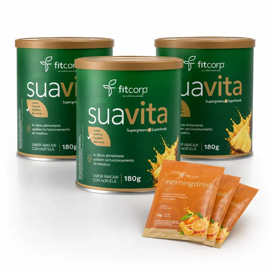 Kit com 3 potes de Suavita e 3 sachês de Morning Drink
